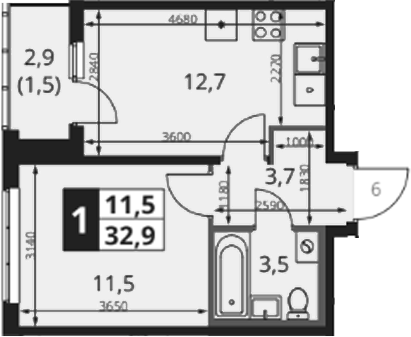 1-комн., 31.9 м², 2/8 этаж, ЖК «1-й Ясеневский»