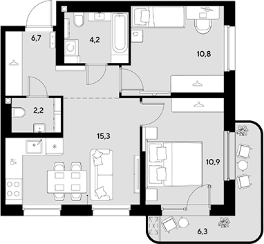 2-комн., 50.1 м², 2/18 этаж, ЖК «Грейд»