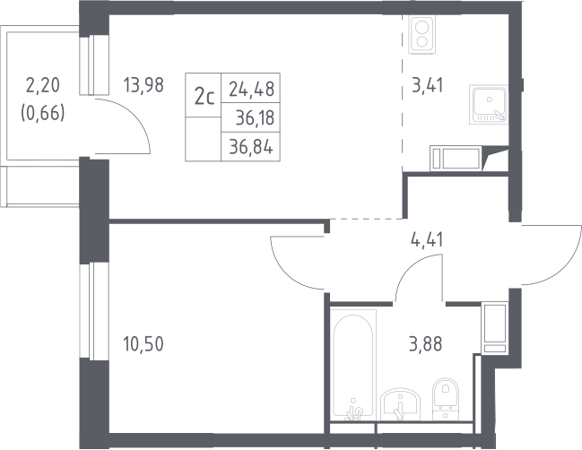 2-комн., 36.18 м², 12/12 этаж, ЖК «Пятницкие Луга»