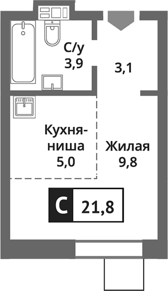 Студия, 21.8 м², 3/9 этаж, ЖК «Никольский квартал Отрада»
