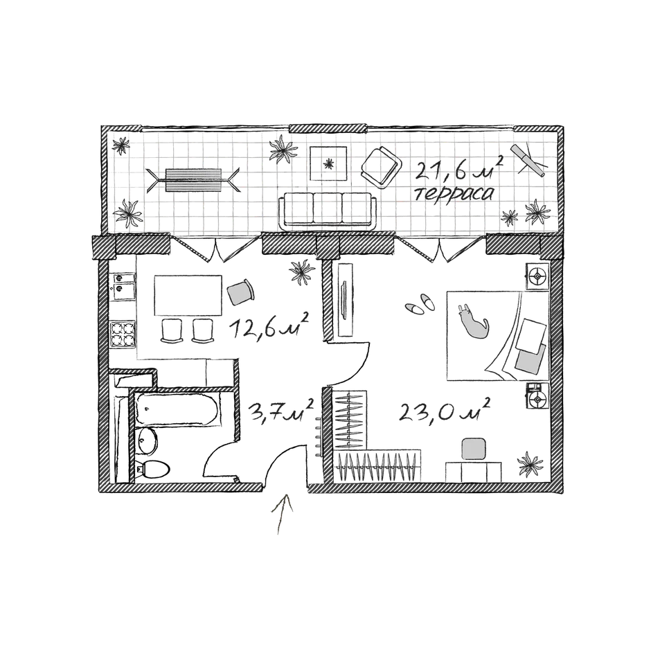 1-комн., 45 м², 2/6 этаж, ЖК «Сады морей»