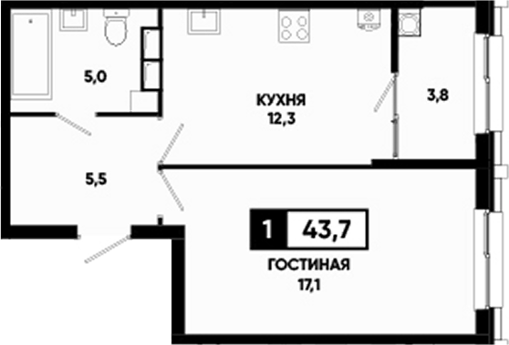 1-комн., 39.9 м², 11/24 этаж, ЖК «Основа. ГК ЮгСтройИнвест. Ставропольский край»