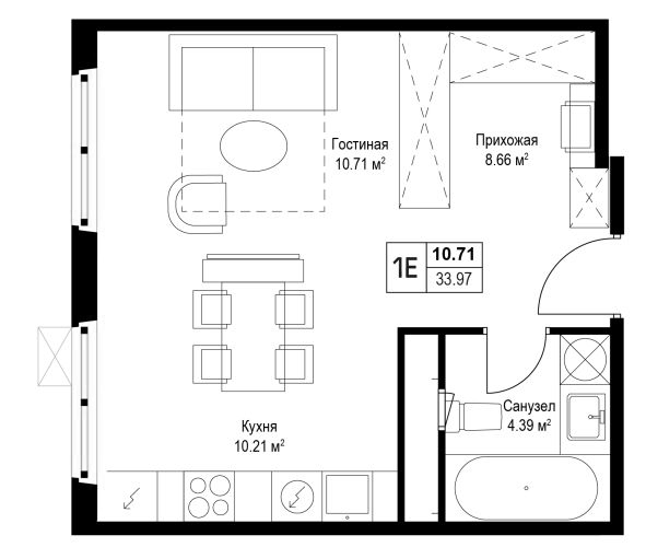 Студия, 33.97 м², 16/17 этаж, ЖК «У реки.Эко Видное 2.0»