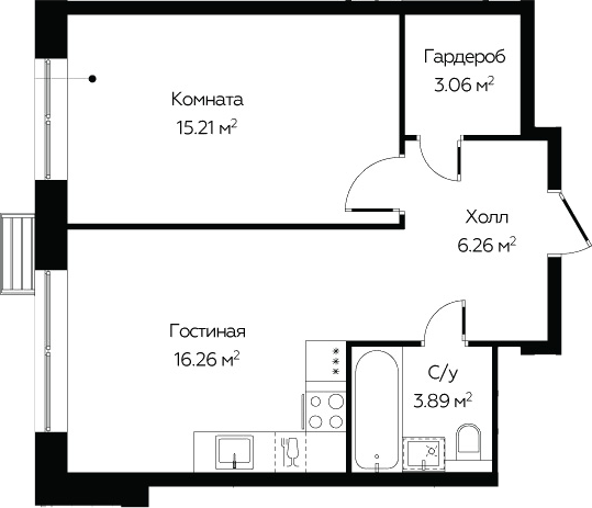 2-комн., 44.68 м², 24/24 этаж, ЖК «Октябрьская 98»