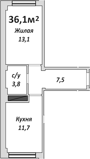 Продается 1-комн. квартира, 36.1 м²
