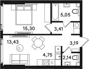 2-комн., 47.27 м², 18/41 этаж, ЖК «СОЛОС»