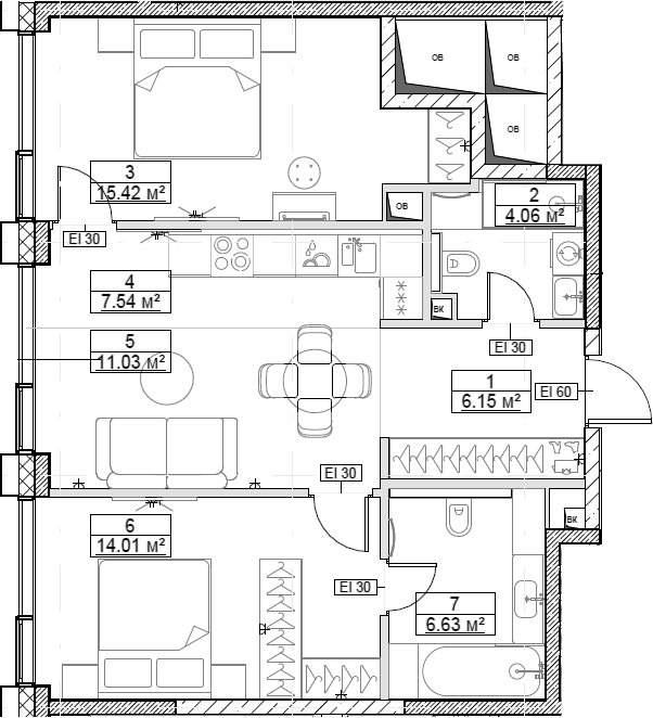 3-комн., 64.84 м², 20/24 этаж, ЖК «Сити Бэй»