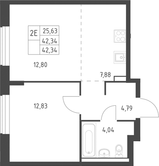 2-комн., 42.34 м², 2/17 этаж, ЖК «Горки Парк»