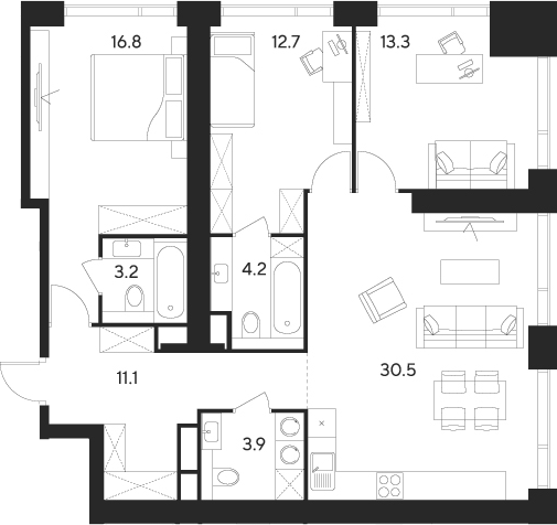 4+ комнаты, 95.7 м², 5/55 этаж, ЖК «Инди Тауэрз от Аквилон»