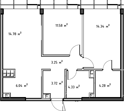 3-комн., 62.32 м², 43/44 этаж, ЖК «Мод»