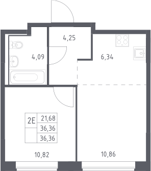 2-комн., 36.36 м², 17/17 этаж, ЖК «Прибрежный Парк»
