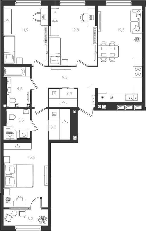 3-комн. квартира, 82.5 м² в ЖК Самолет — фото 2