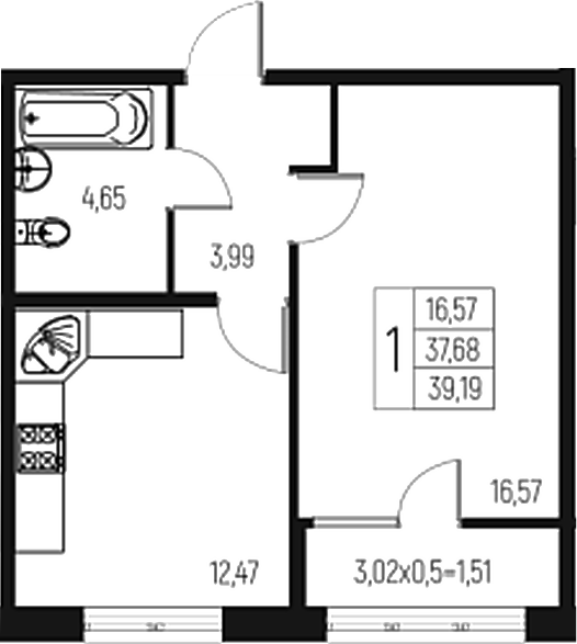 1-комн. квартира, 37.68 м² в ЖК Атаманский Сад — фото 2