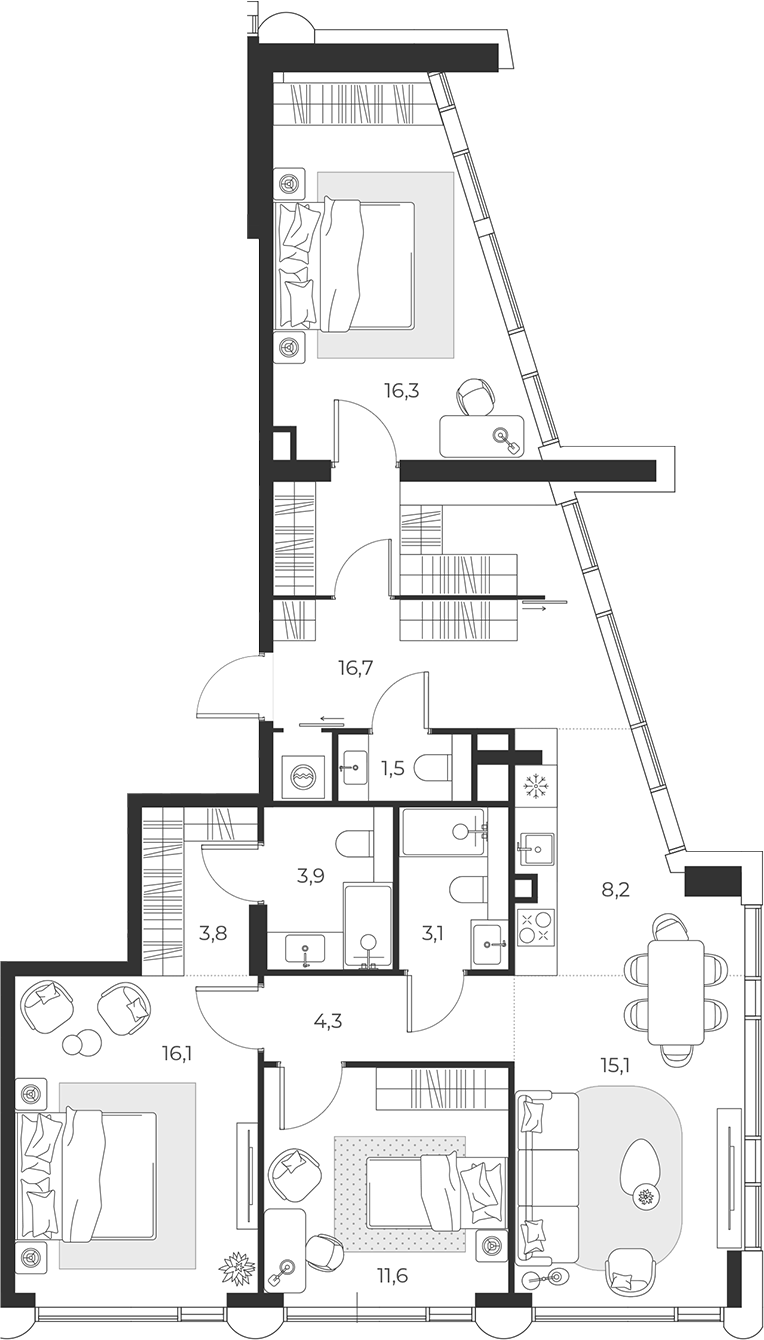4+ комнаты, 100.6 м², 2/16 этаж, ЖК «МАСТЕРС»