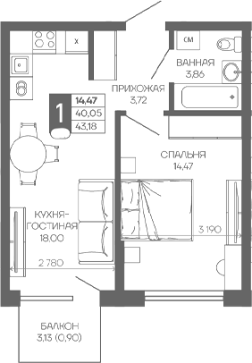 1-комн. квартира, 40.05 м² в ЖК Иначе в Молодежном — фото 2