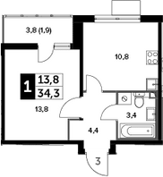 1-комн., 32.4 м², 16/20 этаж, ЖК «Южная Битца»