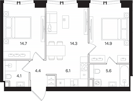 3-комн., 64.1 м², 20/42 этаж, ЖК «АУРА»