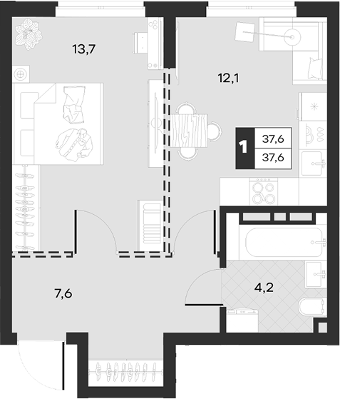 Продается 1-комн. квартира, 37.6 м²