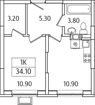 1-комн., 34.1 м², 5/21 этаж, ЖК «Видный Берег 2.0»