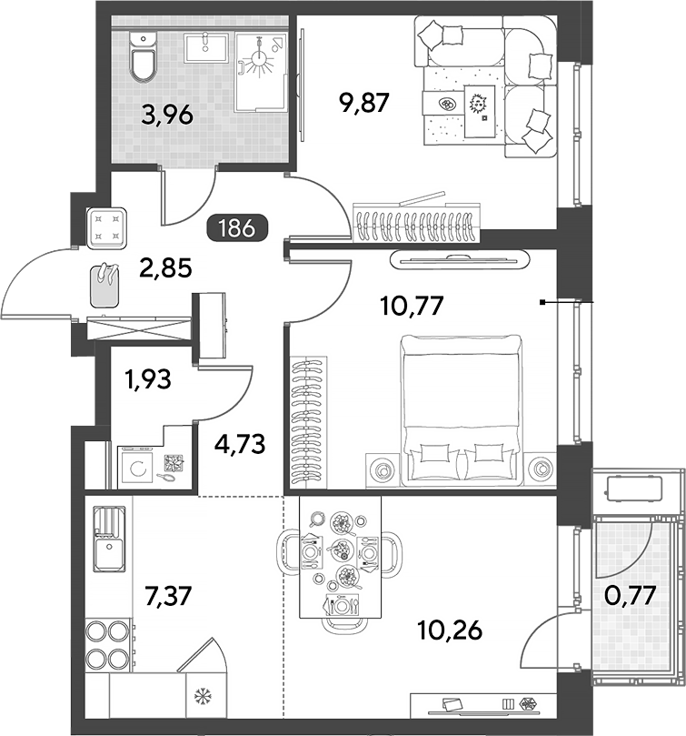 3-комн., 51.74 м², 25/25 этаж, ЖК «Космопарк»