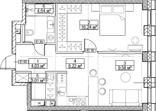 2-комн., 45.72 м², 3/26 этаж, ЖК «Сити Бэй»