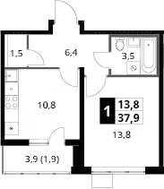 1-комн., 36 м², 10/25 этаж, ЖК «1-й Южный»