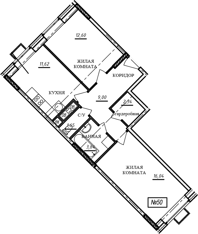 2-комн., 57.1 м², 11/16 этаж, ЖК «Краснофлотский»