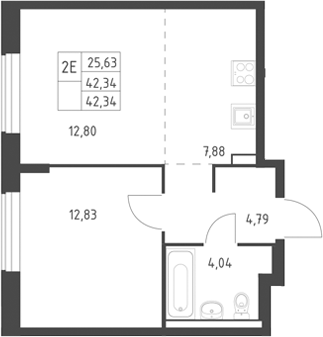 2-комн., 42.34 м², 13/17 этаж, ЖК «Горки Парк»