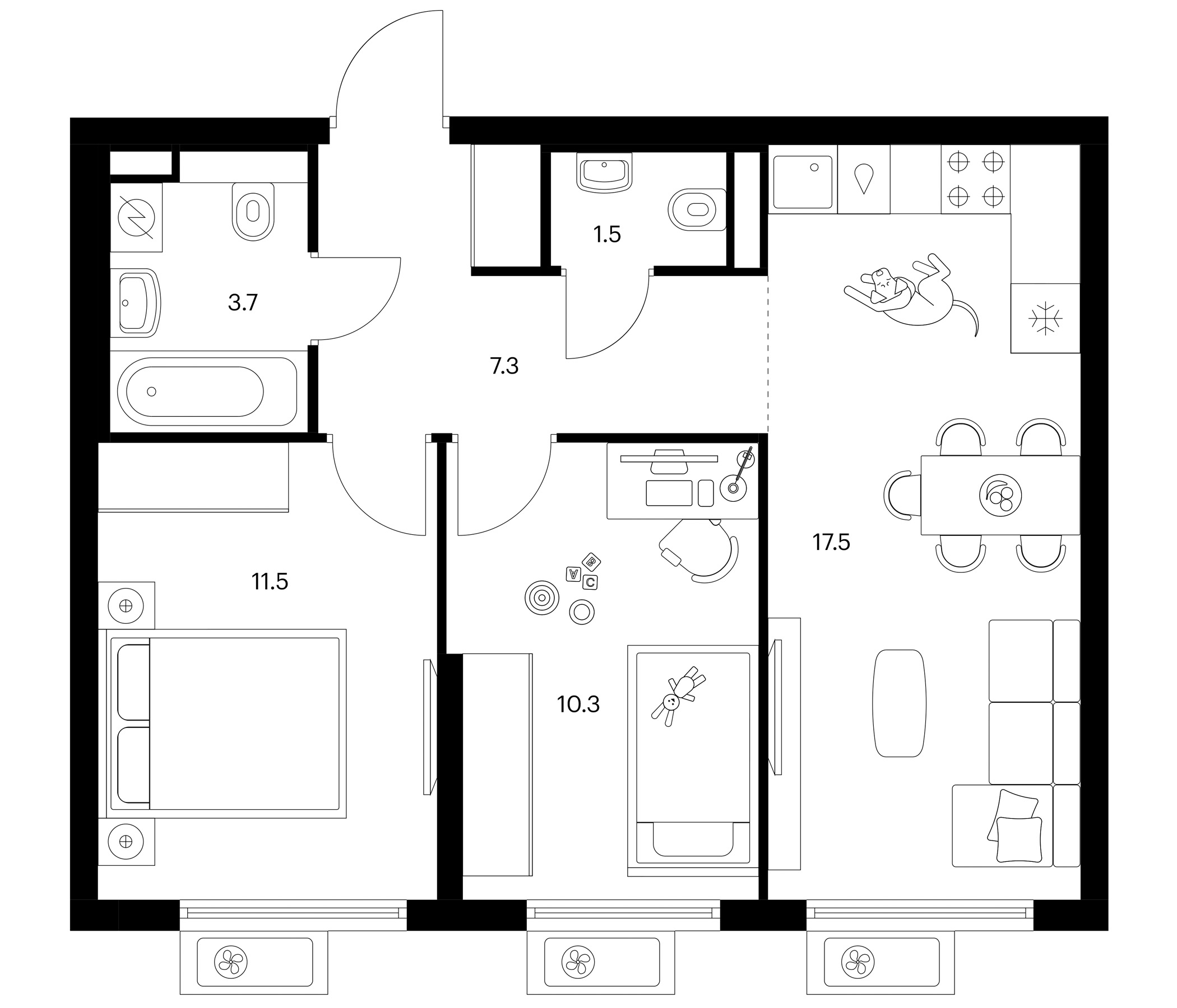 2-комн., 51.8 м², 20/25 этаж, ЖК «Белая Дача парк»
