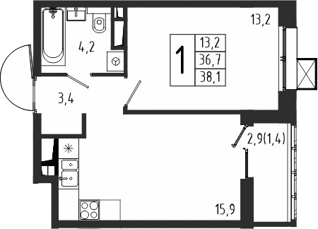 1-комн., 36.7 м², 10/10 этаж, ЖК «Берег»