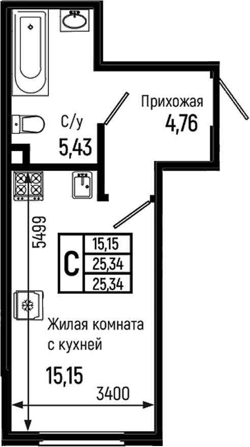 Студия квартира, 25.34 м² в ЖК Ботаника Хиллс — фото 2