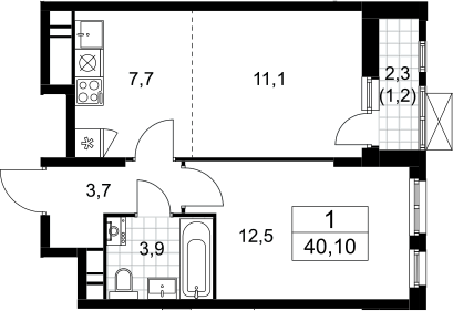 2-комн., 38.9 м², 18/18 этаж, ЖК «Скандинавия»