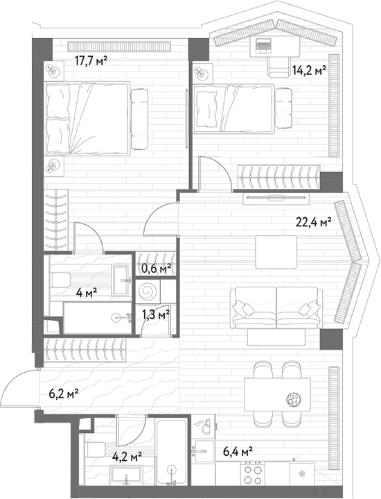 3-комн., 77 м², 7/25 этаж, ЖК «С5»