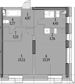 2-комн., 50.28 м², 21/21 этаж, ЖК «N'ICE LOFT»