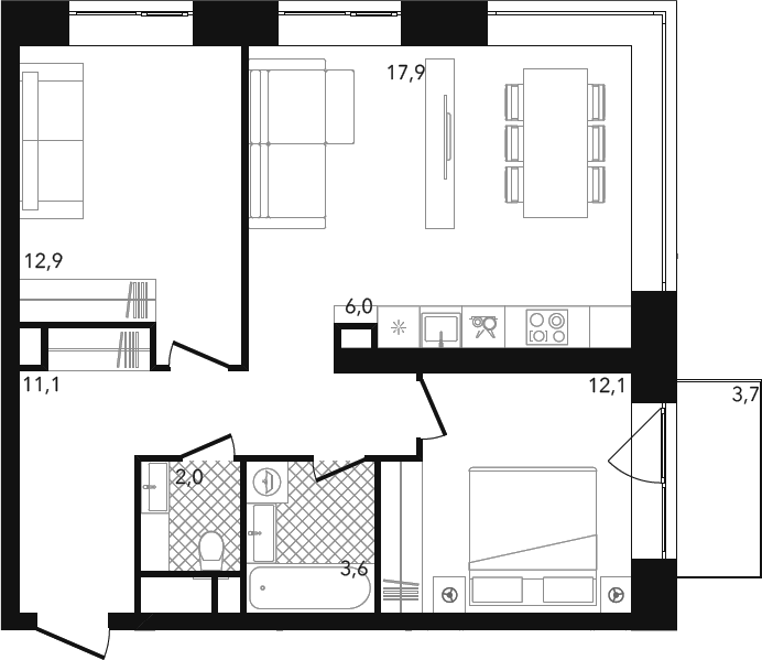 3-комн., 65.46 м², 15/26 этаж, ЖК «Репаблик»