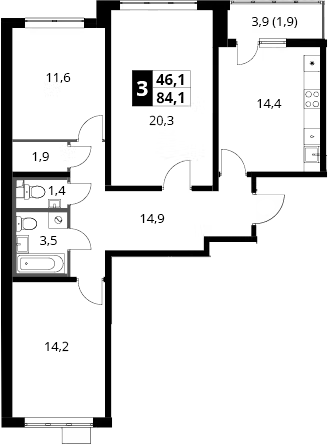 3-комн., 82.2 м², 21/24 этаж, ЖК «1-й Южный»