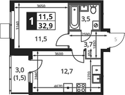1-комн., 31.4 м², 18/18 этаж, ЖК «1-й Ясеневский»