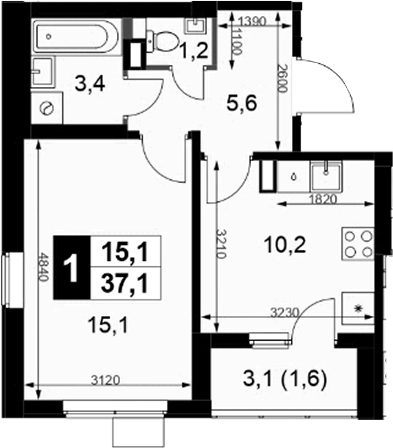 1-комн., 35.5 м², 14/17 этаж, ЖК «1-й Химкинский»