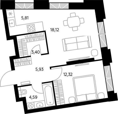 2-комн., 50.1 м², 4/6 этаж, ЖК «Космо 4/22»