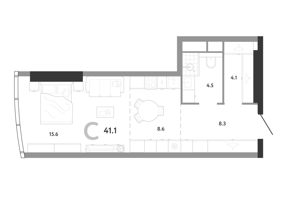 Студия, 41.1 м², 54/82 этаж, ЖК «АУРУС Резиденции»