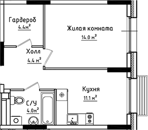 1-комн., 37.9 м², 1/6 этаж, ЖК «Коллекция»