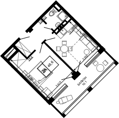 1-комн., 38.5 м², 5/9 этаж, ЖК «Гостиничный комплекс Мореград»
