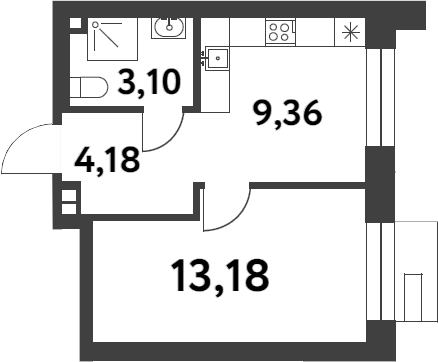 1-комн., 29.82 м², 4/16 этаж, ЖК «Смарт Гарден»