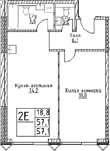 2-комн., 57.1 м², 18/29 этаж, ЖК «Наметкин Тауэр»