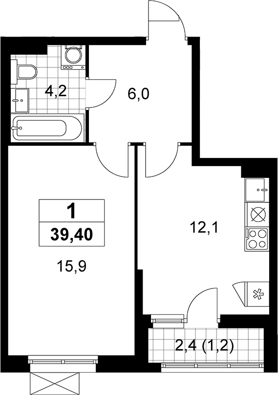 1-комн., 38.2 м², 11/13 этаж, ЖК «Прокшино»