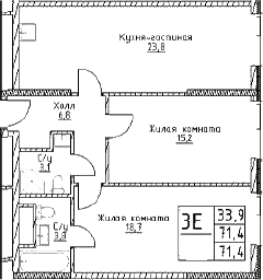 3-комн., 71.4 м², 26/29 этаж, ЖК «Наметкин Тауэр»