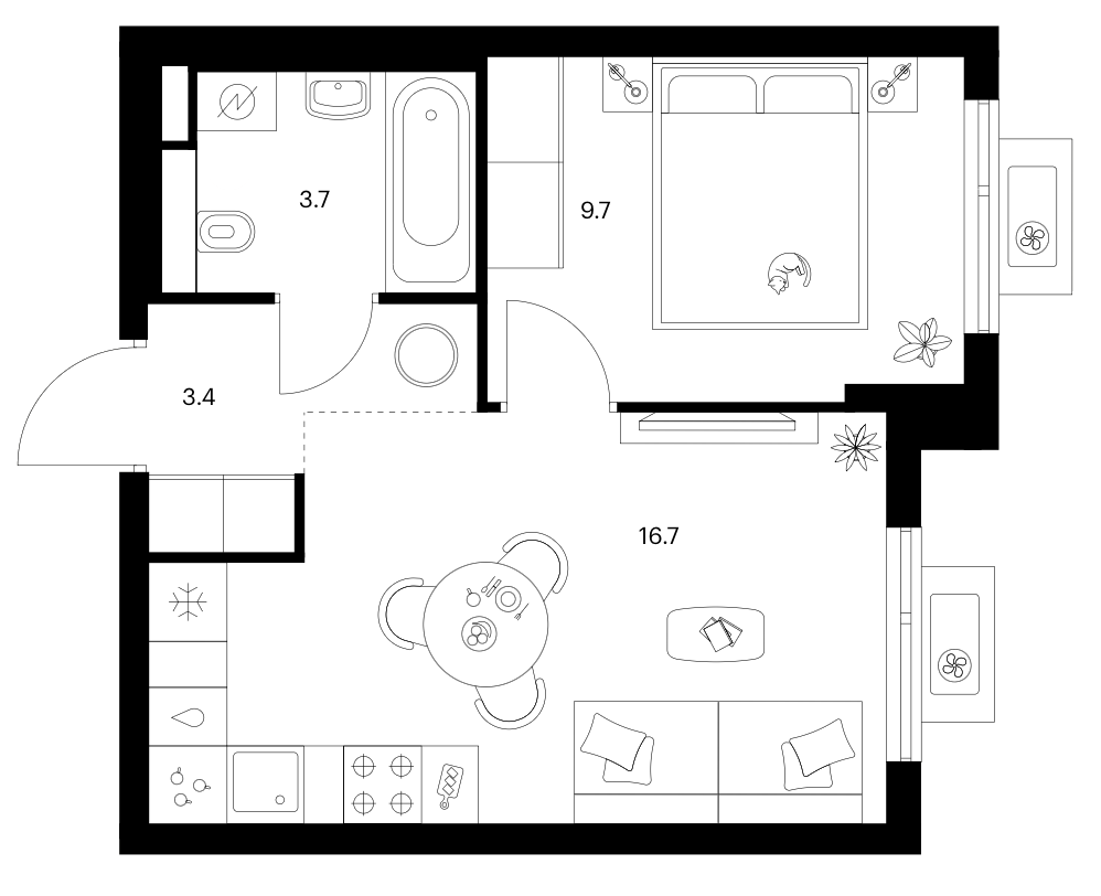 1-комн., 33.5 м², 8/17 этаж, ЖК «Белая Дача парк»