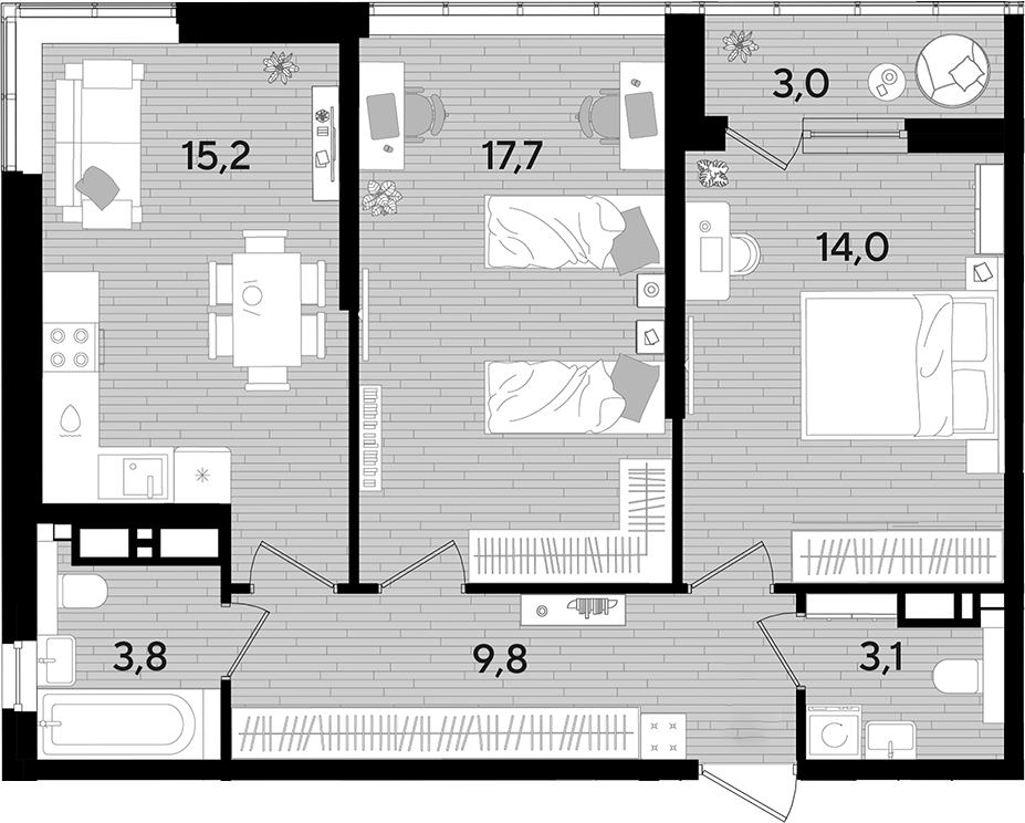 2-комн., 63.6 м², 15/16 этаж, ЖК «DОГМА ПАРК»