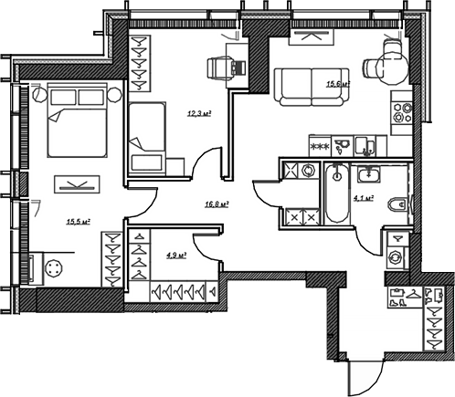 3-комн., 70.9 м², 6/59 этаж, ЖК «Веер»