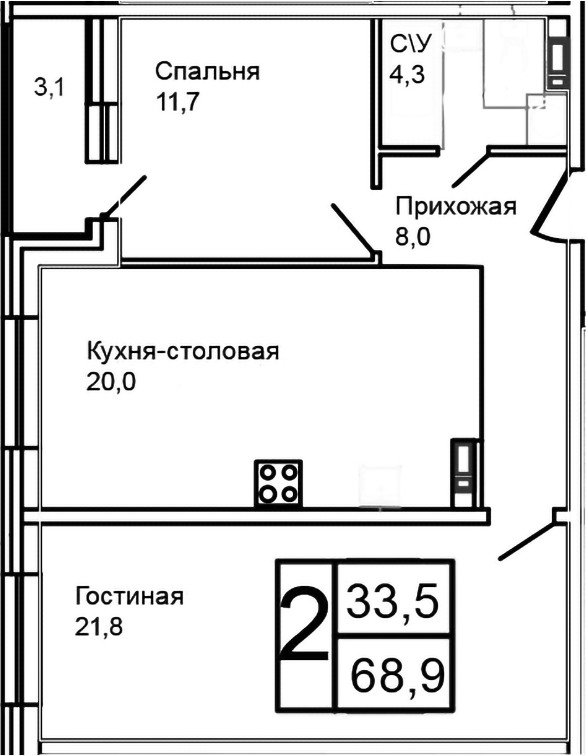 3-комн., 65.8 м², 7/12 этаж, ЖК «Троицкий»